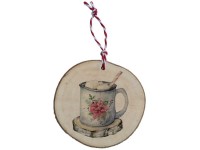 Závěs dřevo Vánoční ozdoba 60 mm - Hrnek s čokoládou